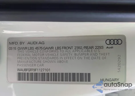 2015 Audi A3 2.0T Premium z USA, uszkodzony, nr VIN WAUBFGFF9F1127101